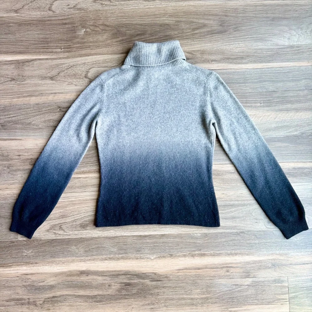 Minimalist 100% Cashmere Ombre Turtleneck‎ Knit Sweater Gradient M